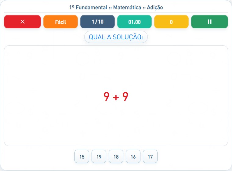 Captura de uma partida de Adição, com as áreas numeradas e explicadas a seguir.