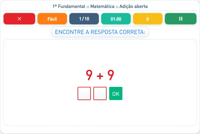 Captura de uma partida de Adição aberta, com as áreas numeradas e explicadas a seguir.