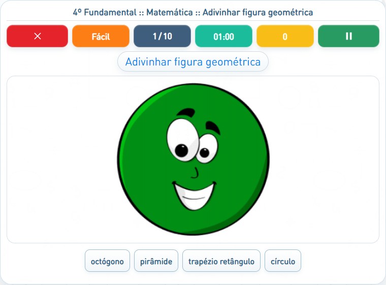 Captura de uma partida de Adivinhar figura geométrica, com as áreas numeradas e explicadas a seguir.
