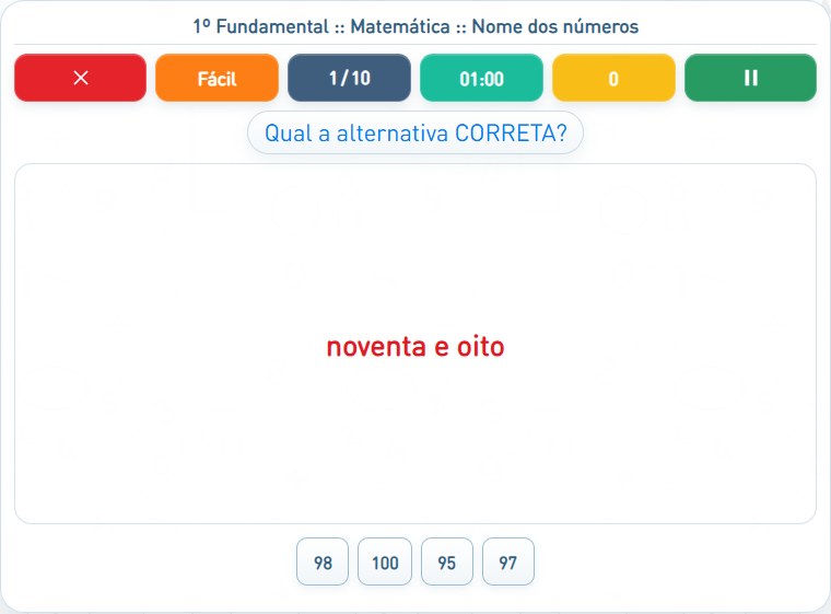 Captura de uma partida de Nome dos números, com as áreas numeradas e explicadas a seguir.