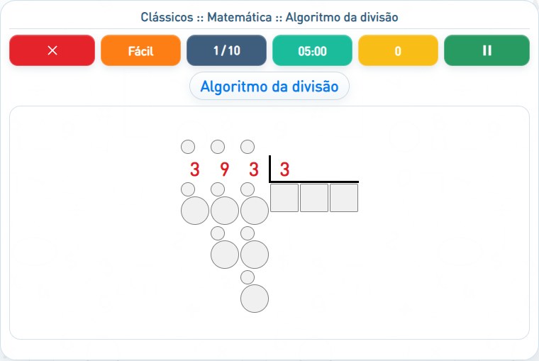 Captura de uma partida de Algoritmo da divisão, com as áreas numeradas e explicadas a seguir.