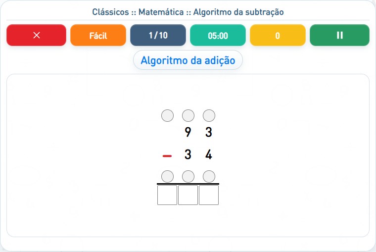 Captura de uma partida de Algoritmo da subtração, com as áreas numeradas e explicadas a seguir.