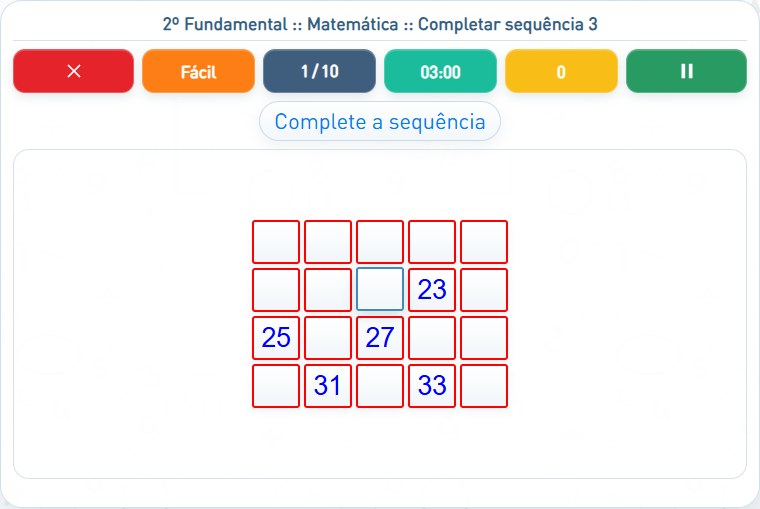 Captura de uma partida de Completar sequência 3, com as áreas numeradas e explicadas a seguir.