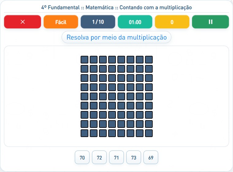 Captura de uma partida de Contando com a multiplicação, com as áreas numeradas e explicadas a seguir.