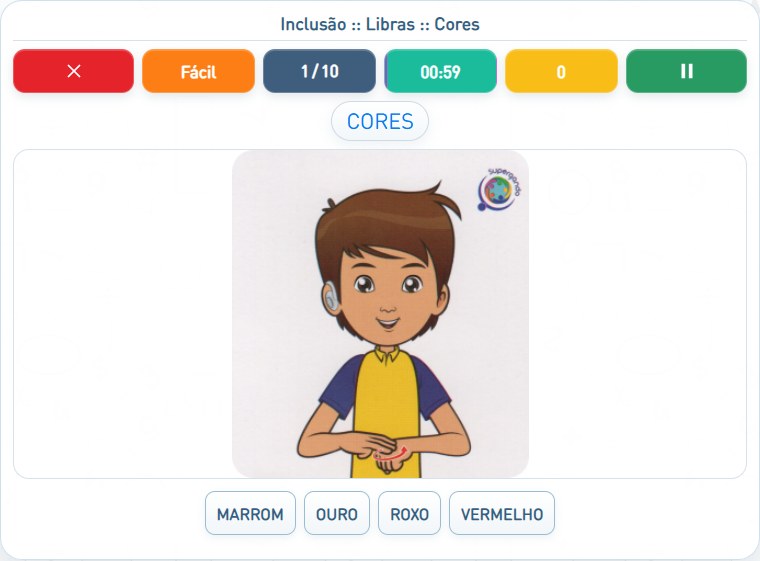Captura de uma partida de Cores, com as áreas numeradas e explicadas a seguir.