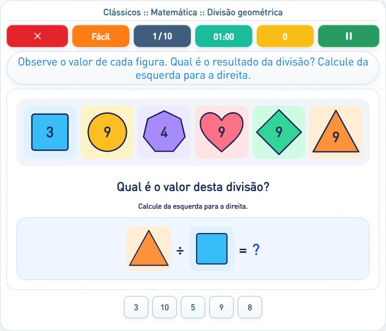 Captura de uma partida de Divisão geométrica, com as áreas numeradas e explicadas a seguir.