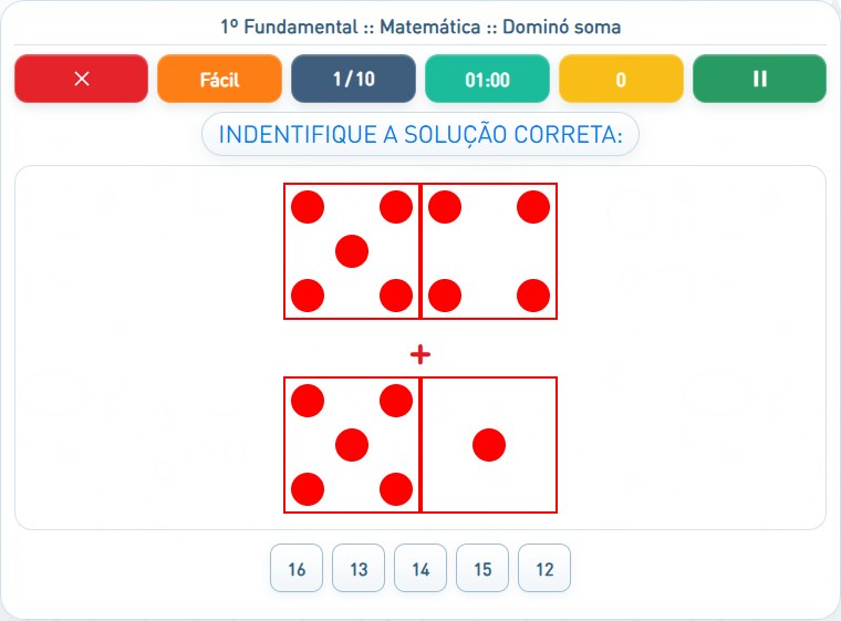 Captura de uma partida de Dominó soma, com as áreas numeradas e explicadas a seguir.