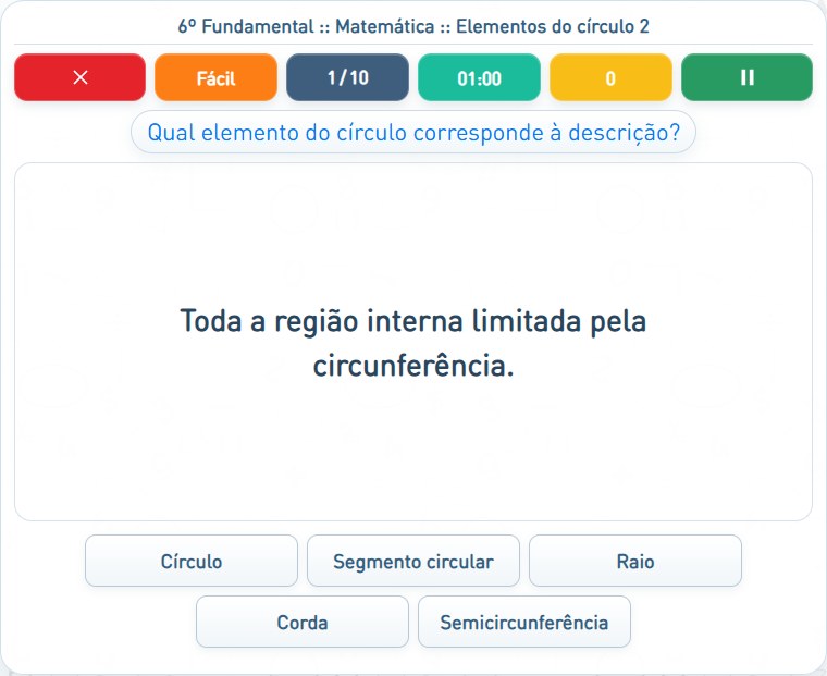Captura de uma partida de Elementos do círculo 2, com as áreas numeradas e explicadas a seguir.