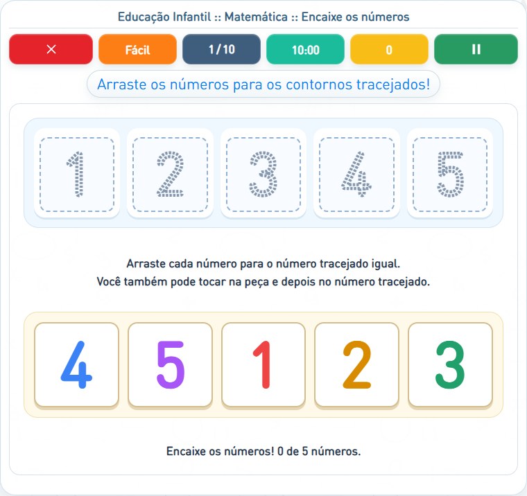 Captura de uma partida de Encaixe os números, com as áreas numeradas e explicadas a seguir.
