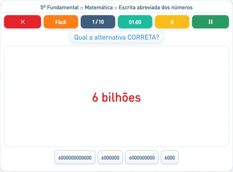 Captura de uma partida de Escrita abreviada dos números, com as áreas numeradas e explicadas a seguir.