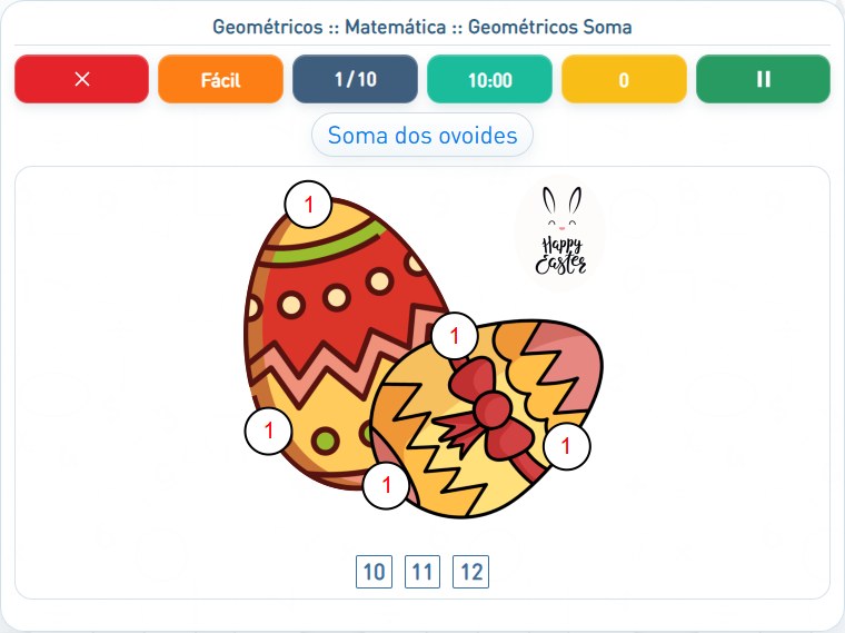 Captura de uma partida de Geométricos Soma, com as áreas numeradas e explicadas a seguir.