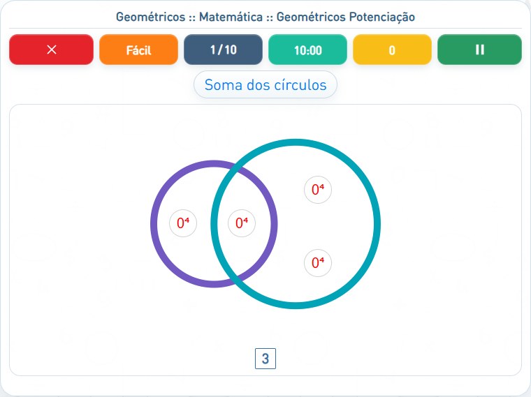 Captura de uma partida de Geométricos Potenciação, com as áreas numeradas e explicadas a seguir.
