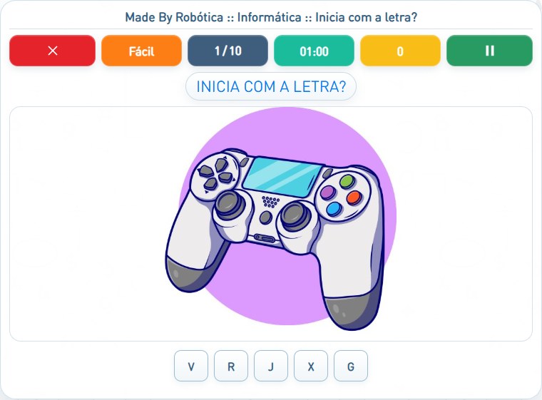 Captura de uma partida de Inicia com a letra?, com as áreas numeradas e explicadas a seguir.
