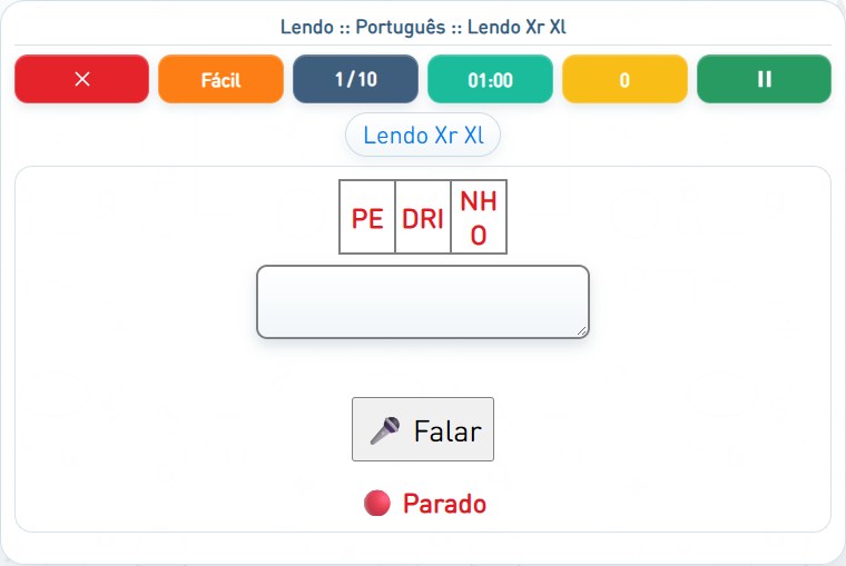Captura de uma partida de Lendo Xr Xl, com as áreas numeradas e explicadas a seguir.