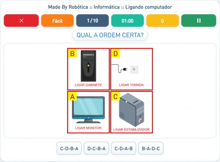 Captura de uma partida de Ligando computador, com as áreas numeradas e explicadas a seguir.
