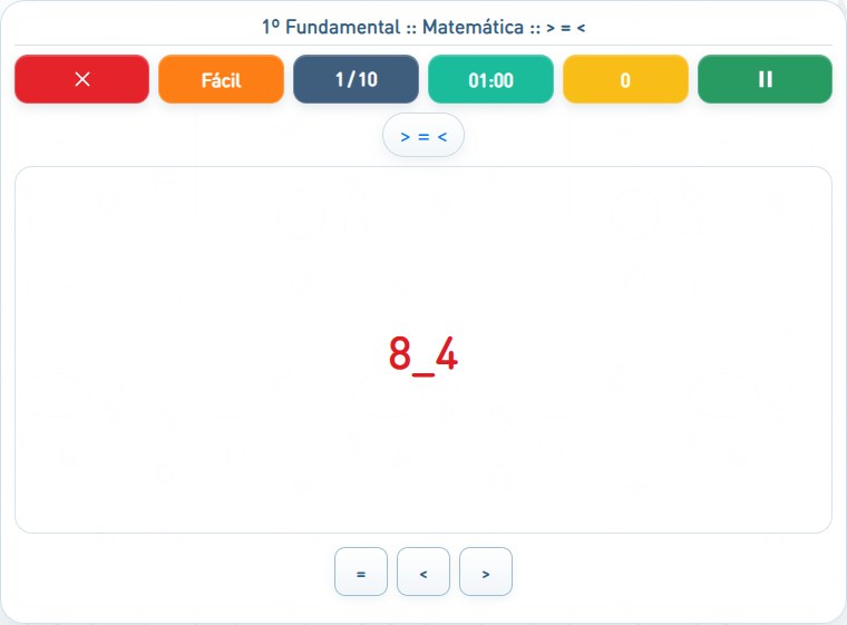 Captura de uma partida de > = <, com as áreas numeradas e explicadas a seguir.