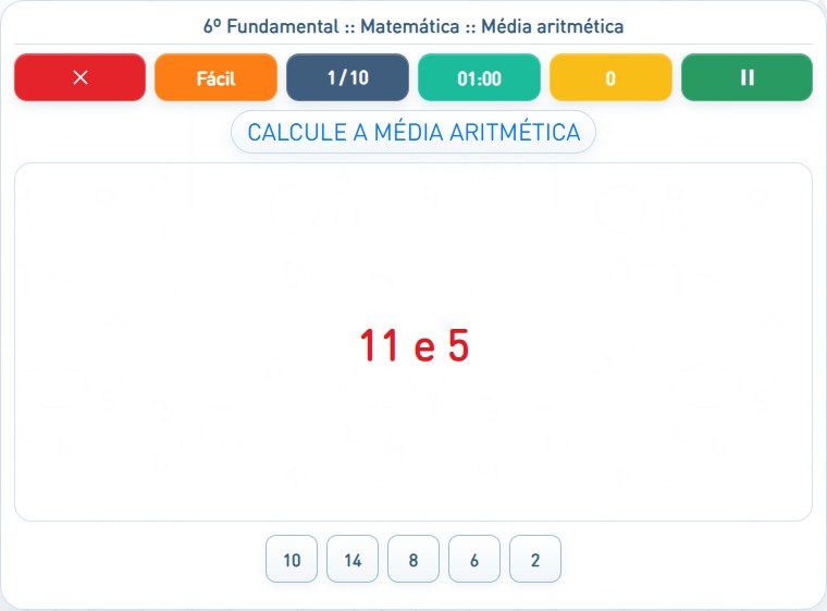 Captura de uma partida de Média aritmética, com as áreas numeradas e explicadas a seguir.