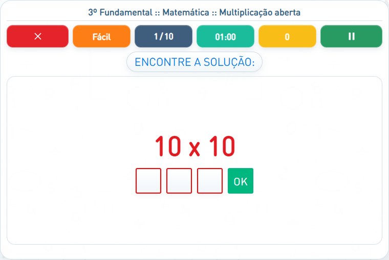 Captura de uma partida de Multiplicação aberta, com as áreas numeradas e explicadas a seguir.