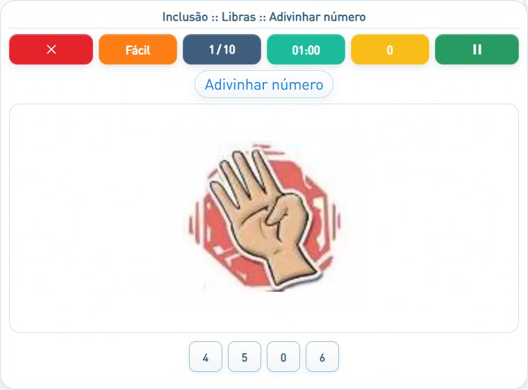 Captura de uma partida de Adivinhar número, com as áreas numeradas e explicadas a seguir.