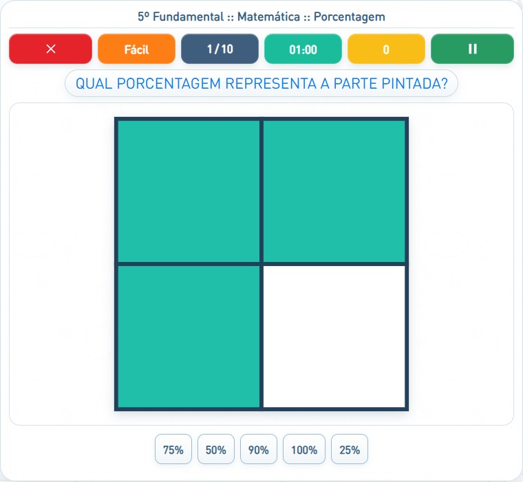 Captura de uma partida de Porcentagem, com as áreas numeradas e explicadas a seguir.