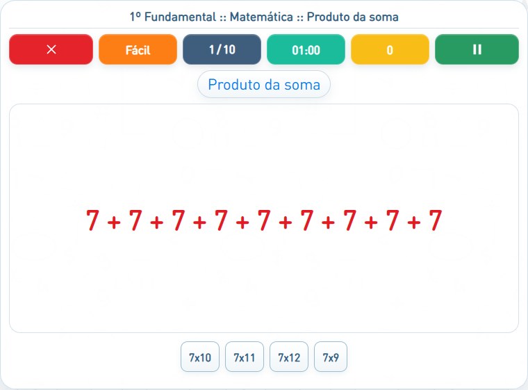 Captura de uma partida de Produto da soma, com as áreas numeradas e explicadas a seguir.