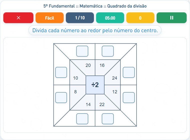 Captura de uma partida de Quadrado da divisão, com as áreas numeradas e explicadas a seguir.