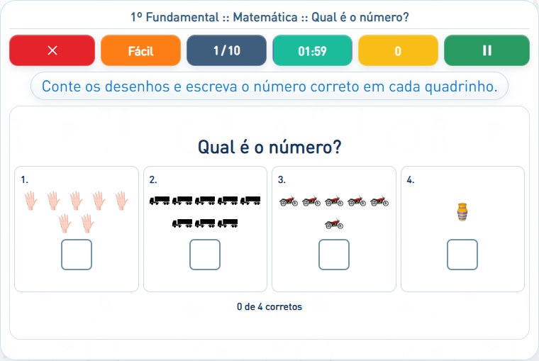 Captura de uma partida de Qual é o número?, com as áreas numeradas e explicadas a seguir.