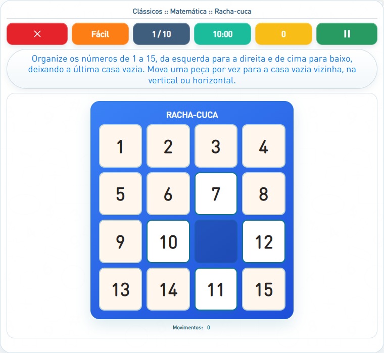 Captura de uma partida de Racha-cuca, com as áreas numeradas e explicadas a seguir.