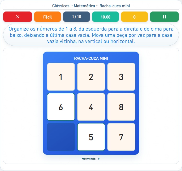 Captura de uma partida de Racha-cuca mini, com as áreas numeradas e explicadas a seguir.