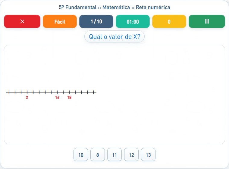 Captura de uma partida de Reta numérica, com as áreas numeradas e explicadas a seguir.