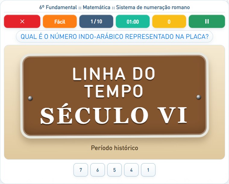 Captura de uma partida de Sistema de numeração romano, com as áreas numeradas e explicadas a seguir.