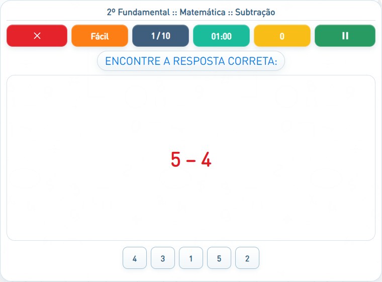 Captura de uma partida de Subtração, com as áreas numeradas e explicadas a seguir.