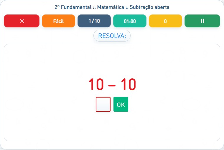 Captura de uma partida de Subtração aberta, com as áreas numeradas e explicadas a seguir.