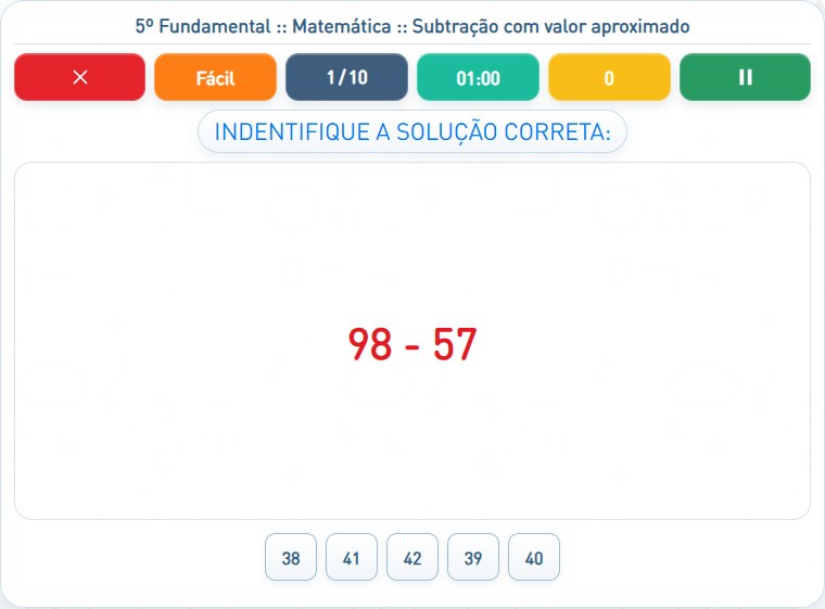 Captura de uma partida de Subtração com valor aproximado, com as áreas numeradas e explicadas a seguir.