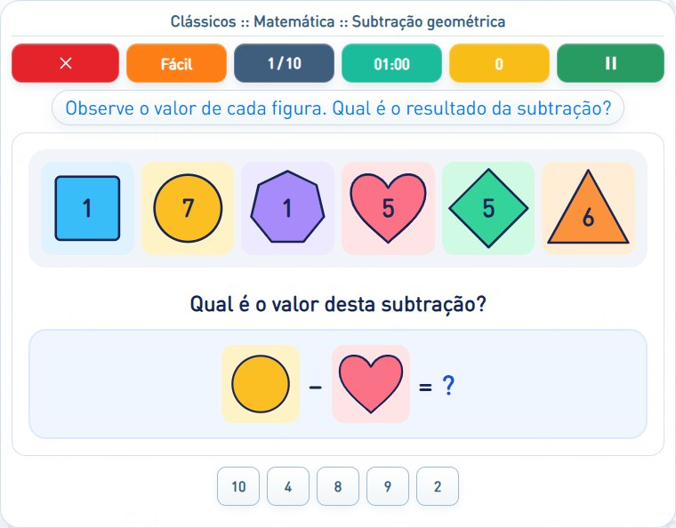 Captura de uma partida de Subtração geométrica, com as áreas numeradas e explicadas a seguir.