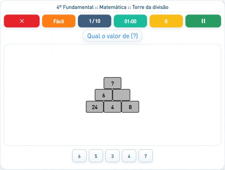 Captura de uma partida de Torre da divisão, com as áreas numeradas e explicadas a seguir.