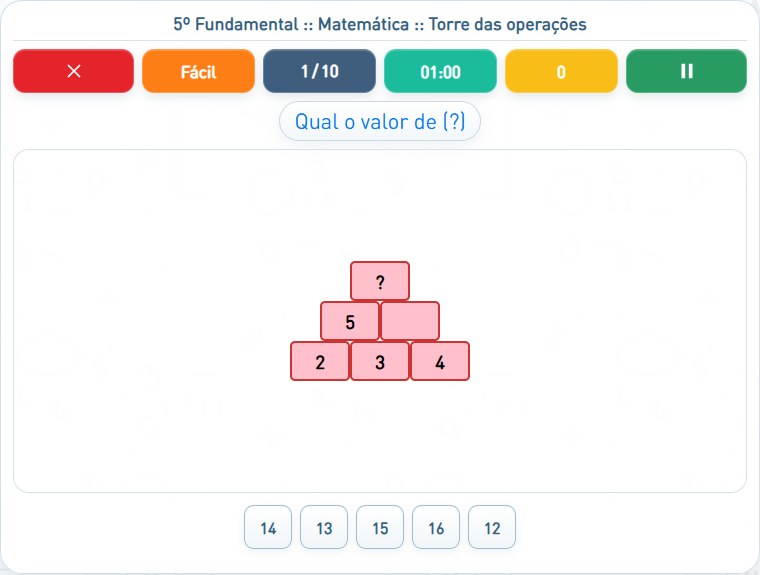 Captura de uma partida de Torre das operações, com as áreas numeradas e explicadas a seguir.