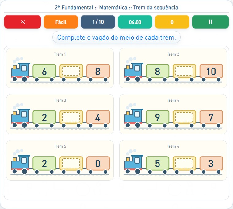 Captura de uma partida de Trem da sequência, com as áreas numeradas e explicadas a seguir.