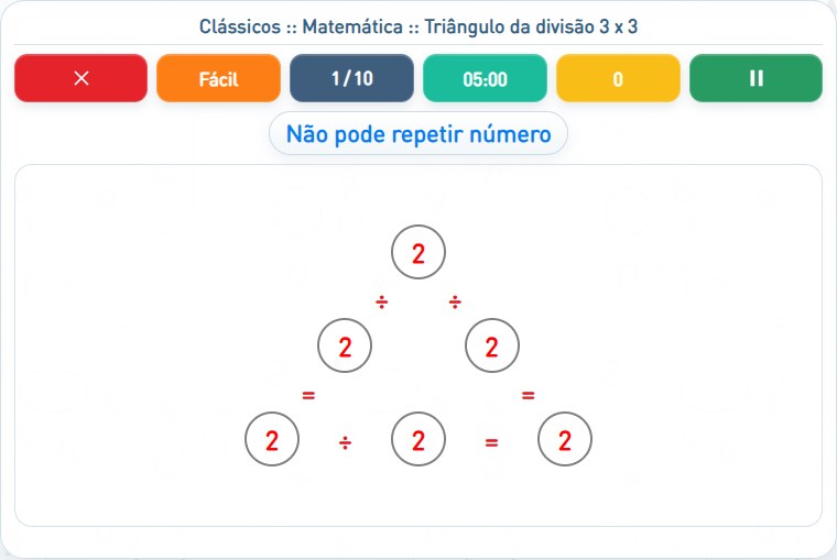 Captura de uma partida de Triângulo da divisão 3 x 3, com as áreas numeradas e explicadas a seguir.