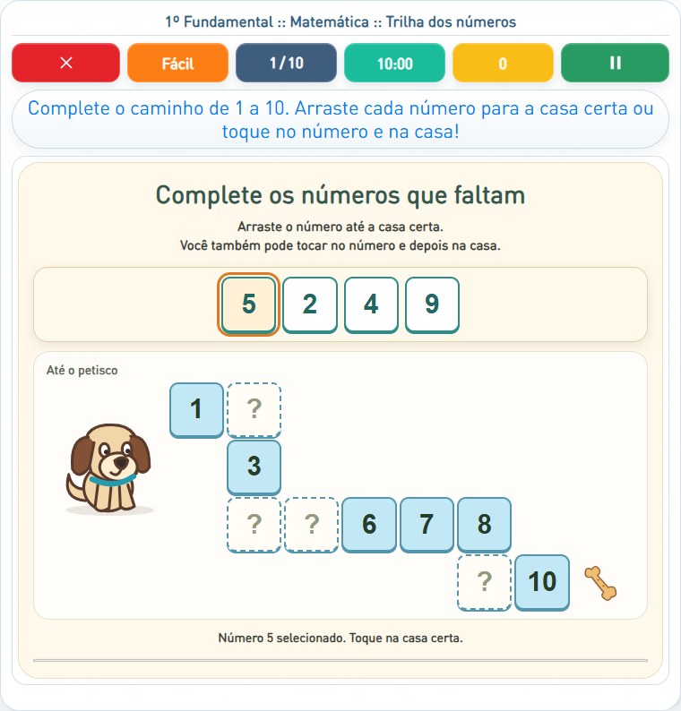 Captura de uma partida de Trilha dos números, com as áreas numeradas e explicadas a seguir.